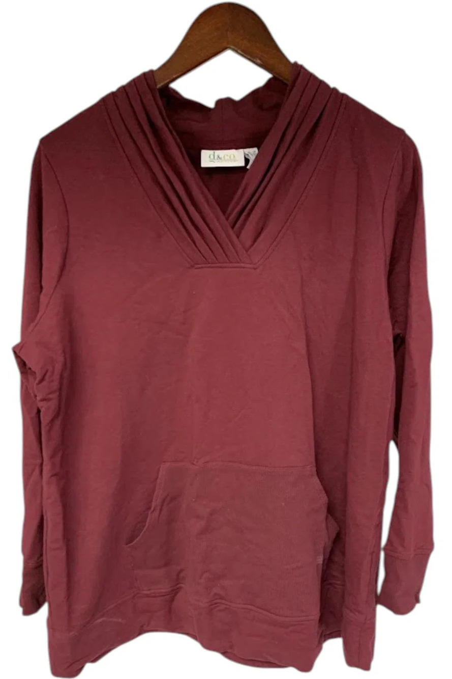 Denim & Co. Women's Active French Terry Pleated V-Neck Tunic Wine - Regular